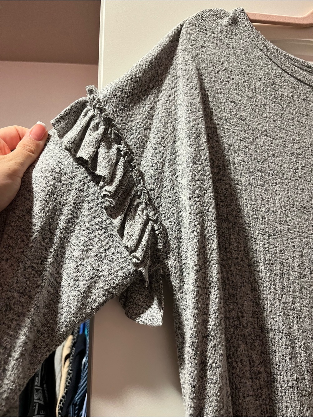 Gray Ruffle Sleeve Women's Top - Picture 2 of 3